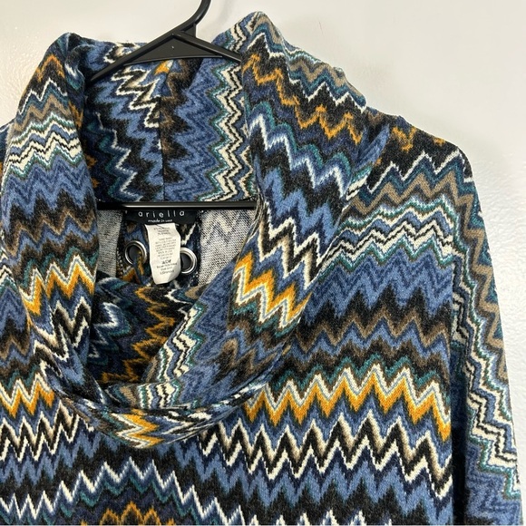 Ariella Blue Zig Zag Chevron Cowl Neck Lace Up Pullover Sweater Size Large - Picture 5 of 11